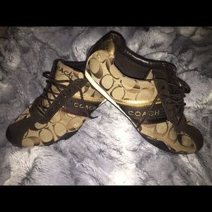 Coach tan,gold,brown logo tennis shoe 7.5 women’s